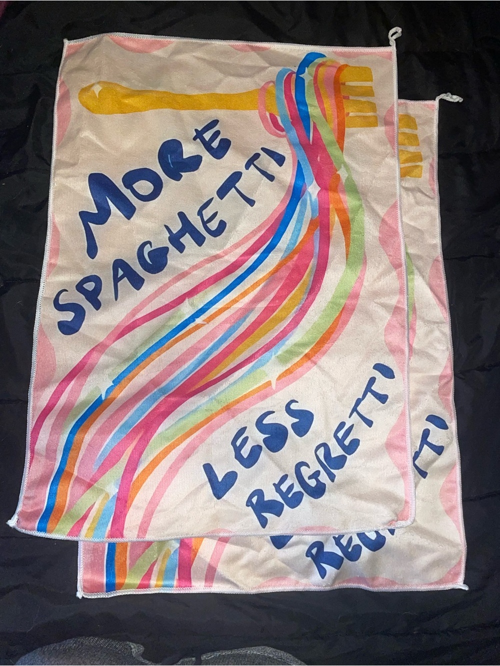 More Spaghetti Less Regretti graphic hand Towels set of 2- Multicolor nwot